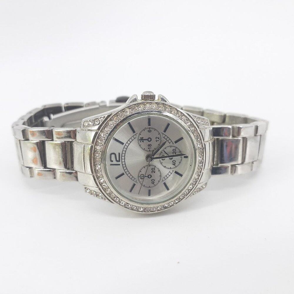 Silver Tone Bracelet Wristwatch Womens Stainless Rhinestones Japan Movt JCP1200